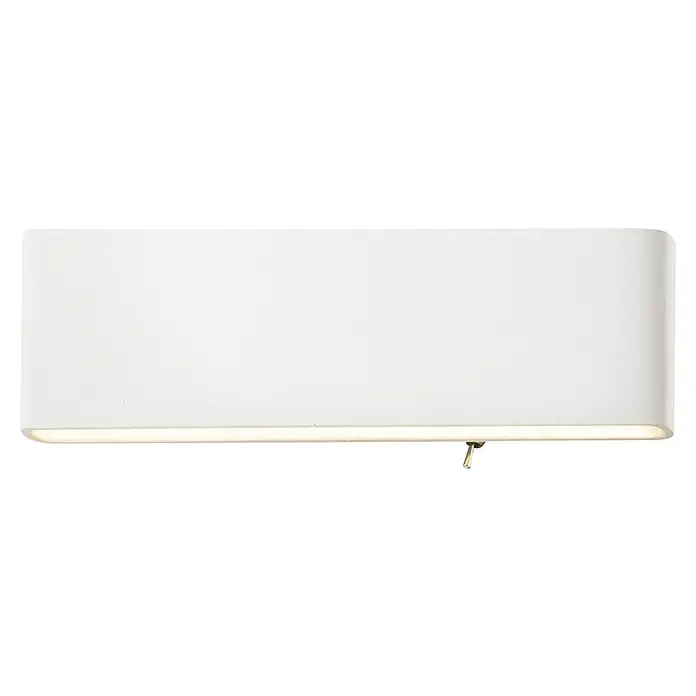 Globo LED-Wandleuchte SIEGFRIED - B x H: 29,5 x 8 cm, 12 W, Weiß, Warmweiß - Nahaufnahme einer modernen, weißen Wandleuchte, die ein sanftes, indirektes Licht ausstrahlt und eine minimalistische Ästhetik aufweist.