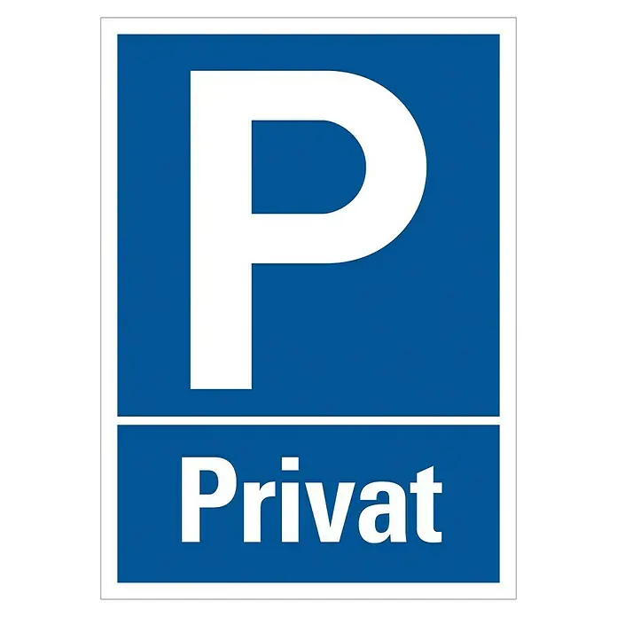 Pickup Gebotsschild - Privatparkplatz, L x B: 35 x 25 cm - Blaues Schild mit einem weißen "P" und dem Wort "Privat" in Weiß, das auf einen Privatparkplatz hinweist.