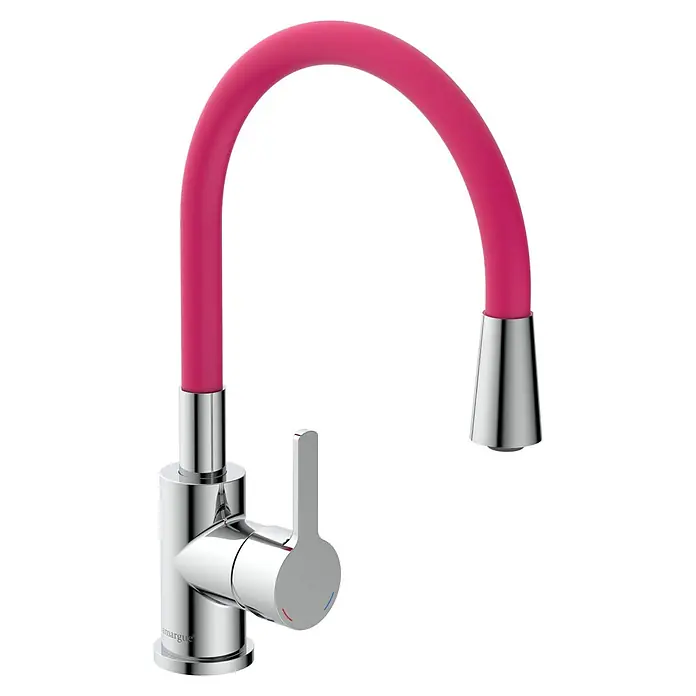 Camargue Spültischarmatur Flexo - Pink/Chrom, Glänzend - Einzelner Wasserhahn mit pinkfarbenem Auslauf. Der Wasserhahn ist modern gestaltet und eignet sich ideal für Küche oder Bad.