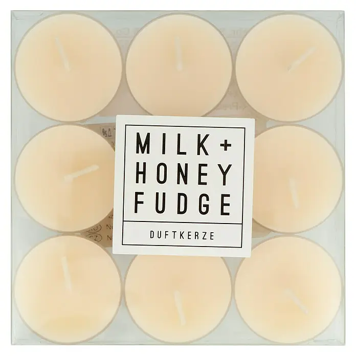Teelichter Duft - 9 Stk., Milk and Honeyfudge - Packung Teelichter "Milk + Honey Fudge" mit dezentem Duft für eine gemütliche Atmosphäre. Ideal für entspannte Stunden.