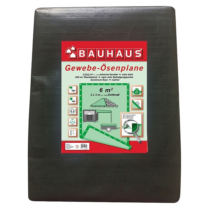 BAUHAUS Gewebe-Ösenplane (Maße: 2 x 3 m, Grammatur: 110 g/m², Polyethylen)