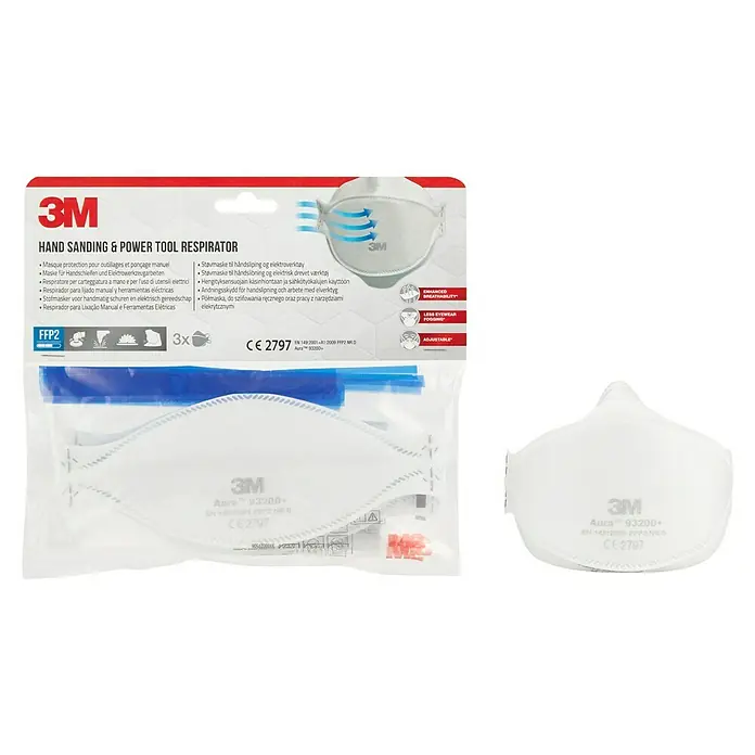 3M Mascarilla de protección respiratoria 9320D+ - FFP2 NR D, 3 ud. - Respirador 3M para lijado manual y herramientas eléctricas, protección FFP2, ideal para lijar con herramientas. Cómodo y ajustable.