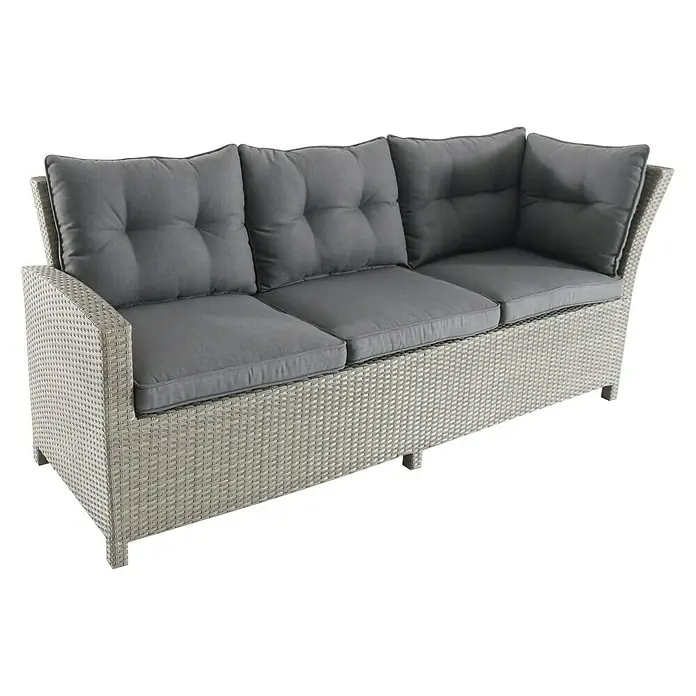 Sunfun Conjunto de muebles Silvana - 5 pzs., Ratán sintético/Aluminio, Gris/Antracita - Sofá de exterior gris con tres asientos y cojines cómodos, perfecto para relajarse al aire libre. Mobiliario de jardín resistente y elegante.
