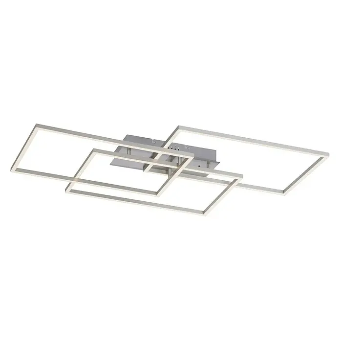 Just Light Plafón LED Iven - 39 W, L x An x Al: 50 x 82 x 7,8 cm, Níquel, Blanco cálido - Lámpara de techo LED moderna con cuadrados superpuestos que crean un ambiente elegante y luminoso. Perfecta para salones y dormitorios.
