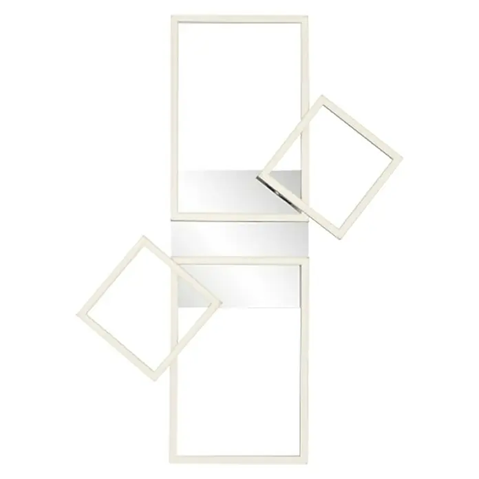 Just Light Plafón LED Iven - 35 W, L x An x Al: 33,8 x 65 x 7,5 cm, Níquel, Blanco, Blanco cálido - Una decoración de pared moderna con marcos blancos rectangulares y cuadrados, creando un diseño elegante y minimalista.