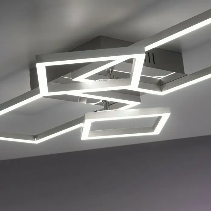 Just Light Plafón LED Iven - 35 W, L x An x Al: 33,8 x 65 x 7,5 cm, Níquel, Blanco, Blanco cálido - Moderna lámpara de techo con formas geométricas e iluminación LED que crea una luz brillante y eficiente y ofrece un diseño elegante.