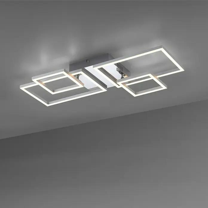 Just Light Plafón LED Iven - 35 W, L x An x Al: 33,8 x 65 x 7,5 cm, Níquel, Blanco, Blanco cálido - Moderna lámpara de techo LED con diseño cuadrado. La lámpara consta de cuatro cuadrados entrelazados y proporciona una luz agradable.