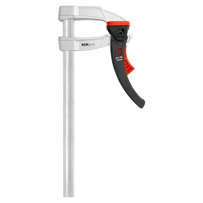 Bessey Hebelzwinge KliKlamp KLI 25 - Spannweite: 250 mm, Spannkraft: 1.200 N, Ausladung: 80 mm - KliKlamp-Schnellspanner: Einhandzwinge mit Schnellspannmechanismus und robuster Schiene, ideal für Werkstatt und Montage.