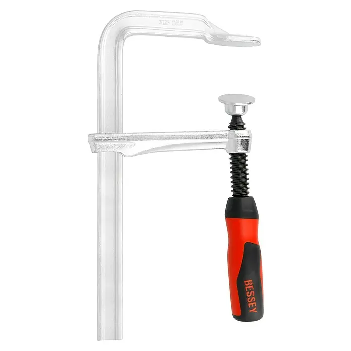 Bessey Schraubzwinge GZ20B10 - Spannweite: 200 mm, Spannkraft: 6.000 N, Ausladung: 100 mm - Eine Bessey Ganzstahl-Schraubzwinge mit rotem Griff, ein robustes Werkzeug zum Klemmen und Fixieren in Handwerk und Industrie.