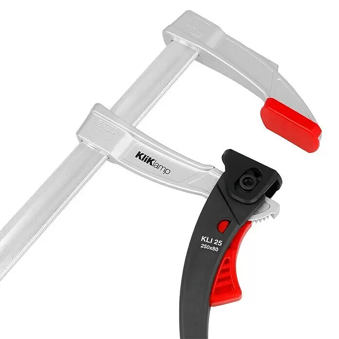 Bessey Hebelzwinge KliKlamp KLI 25 - Spannweite: 250 mm, Spannkraft: 1.200 N, Ausladung: 80 mm - Detailaufnahme