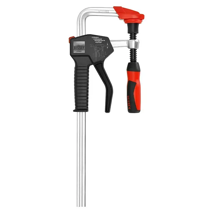 Bessey Einhandzwinge EHZ 30 - Spannweite: 300 mm, Spannkraft: 5.000 N, Ausladung: 100 mm - Bild einer BESSEY Getriebebandspanner, einem Werkzeug zum Fixieren von Werkstücken, ideal für den professionellen und Heimwerkerbereich.