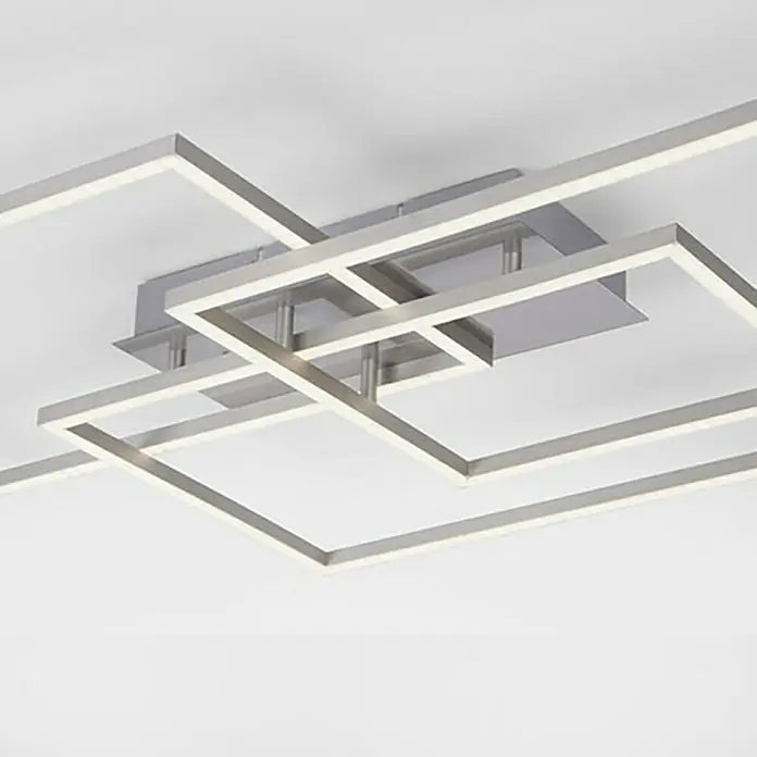 Just Light Plafón LED Iven - 39 W, L x An x Al: 50 x 82 x 7,8 cm, Níquel, Blanco cálido - Lámpara de techo moderna con marcos cuadrados entrelazados e iluminación LED integrada.