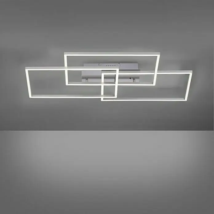 Just Light Plafón LED Iven - 39 W, L x An x Al: 50 x 82 x 7,8 cm, Níquel, Blanco cálido - Lámpara de techo moderna con marcos rectangulares superpuestos. Diseño elegante para interiores con estilo.