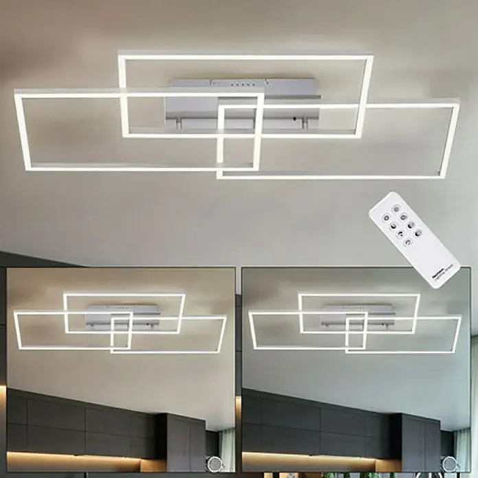 Just Light Plafón LED Iven - 39 W, L x An x Al: 50 x 82 x 7,8 cm, Níquel, Blanco cálido - Lámpara de techo LED moderna con diseño geométrico y control remoto para ajustar la luz.