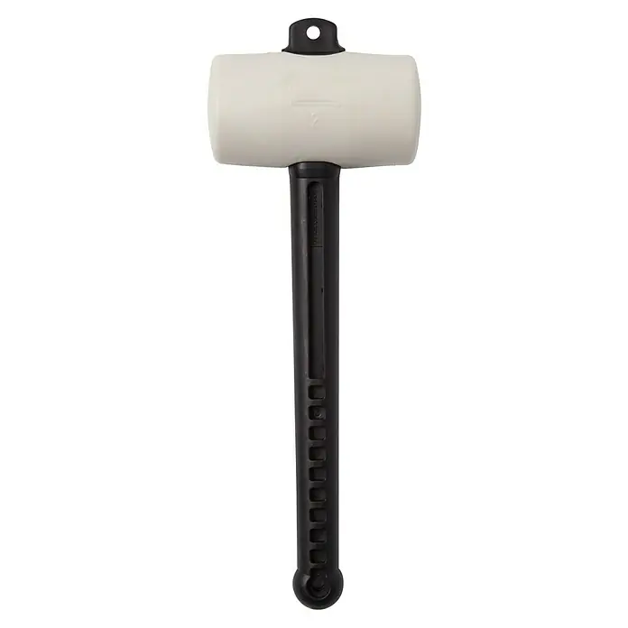 Gummihammer - Kunststoff, Durchmesser Kopf: 55 mm - Ein isolierter Gummihammer mit einem weißen Kopf und einem schwarzen Griff. Ideal für Arbeiten, die einen weichen Schlag erfordern.