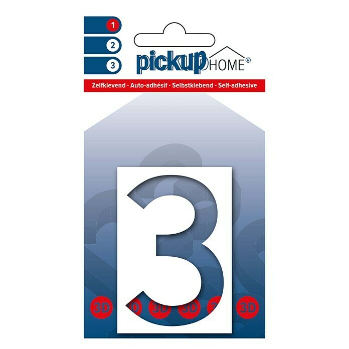 Pickup 3D Home Huisnummer (Hoogte: 6 cm, Motief: 3, Wit, Kunststof, Zelfklevend)