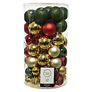 Bolas de Navidad Mix (Verde/Rojo/Dorado, Plástico, 100 ud., 8 cm)