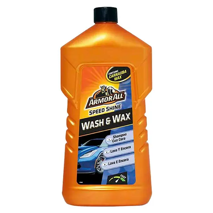 ArmorAll Cera líquida + champú - 1 l - Imagen de una botella de Armor All Speed Shine Wash & Wax, con cera de carnauba para una limpieza y cuidado del coche rápidos y sencillos.