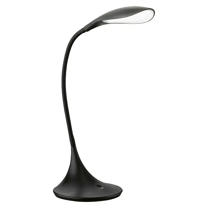 Fischer & Honsel Tischleuchte Nil - 4,5 W, L x B x H: 40 x 17 x 37,5 cm, Schwarz - Schwarze Schreibtischlampe mit gebogenem Hals und ovalem Lampenkopf, die ein helles, fokussiertes Licht für den Arbeitsbereich bietet.