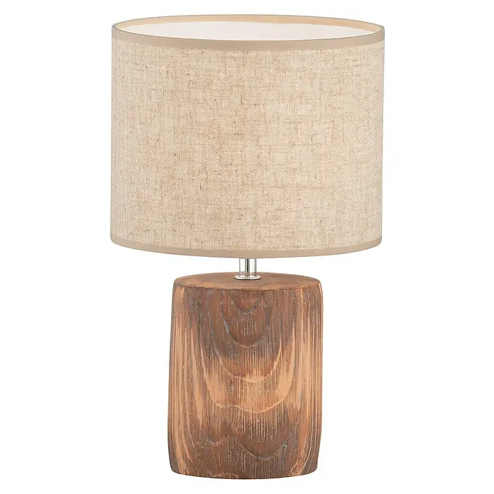 Fischer & Honsel Tischleuchte Malik - 40 W, L x B x H: 4,5 x 20 x 35 cm, Holzfarben mit Struktur, Beige, E14 - Tischleuchte mit einem Lampenschirm aus Stoff und einem Sockel aus bearbeitetem Holz.
