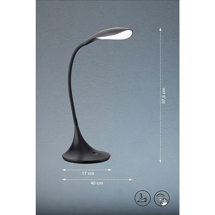 Fischer & Honsel Tischleuchte Nil - 4,5 W, L x B x H: 40 x 17 x 37,5 cm, Schwarz - Abgebildet ist eine elegante schwarze Schreibtischleuchte mit LED-Beleuchtung, die Funktionalität und modernes Design vereint.