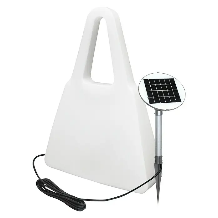 8 Seasons Design Shining LED-Solar-Dekoleuchte Bag - Weiß, L x B x H: 19 x 55 x 75 cm - Weiße Solar-Taschenlampe für den Außenbereich mit einem schlanken Design und einem praktischen Griff für den einfachen Transport.