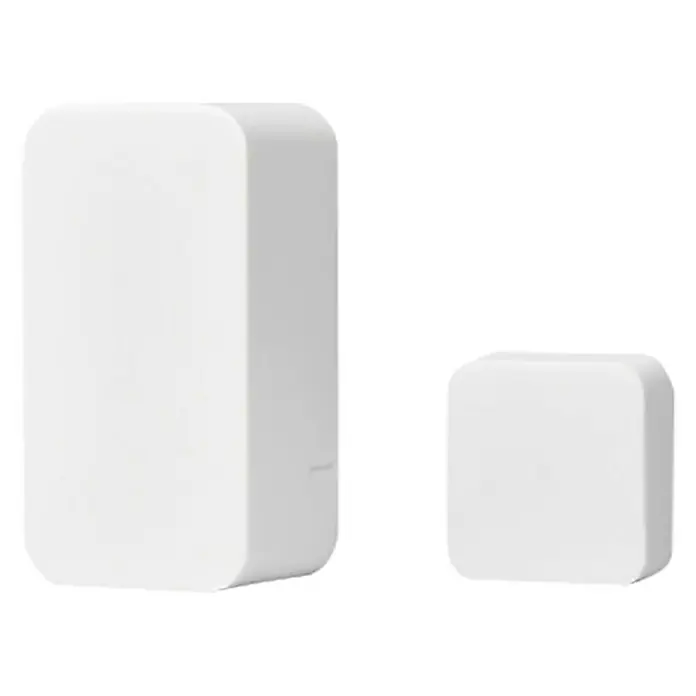 Nuki Sensor de puerta - Bluetooth - Dispositivo inteligente para el hogar blanco, que consta de una unidad rectangular más grande y otra más pequeña.