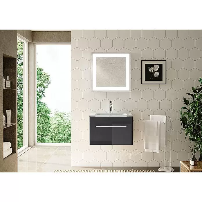 Camargue Stella Waschtischunterschrank - 59,2 x 40,8 x 39 cm, Ohne Beleuchtung, Grafit - Stimmungsaufnahme