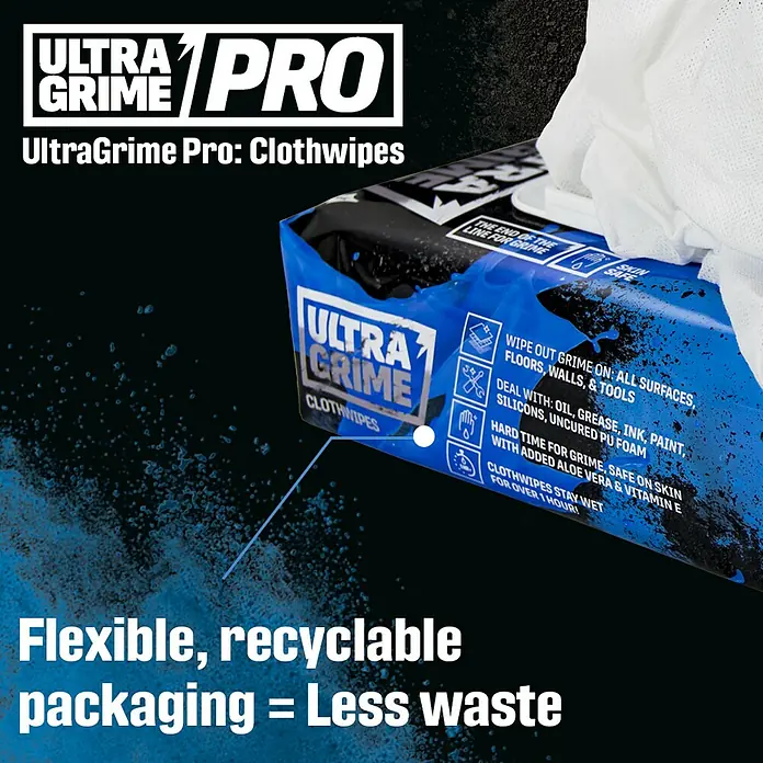 Feuchte Reinigungstücher Ultra Grime - 100 Stk. - UltraGrime Pro Tücher: Stark gegen Schmutz, sanft zur Haut. Flexible, recycelbare Verpackung für weniger Abfall.