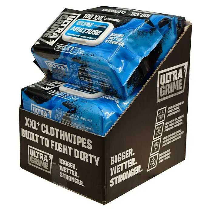 Feuchte Reinigungstücher Ultra Grime - 100 Stk. - Ultra Grime XXL+ Reinigungstücher: Stark gegen Schmutz, ideal für Hände, Werkzeuge und Oberflächen.