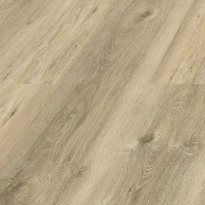 LOGOCLIC Laminado Roble Tempo - 1.380 x 193 x 10 mm, Roble, AC5 - Primer plano de un suelo laminado que muestra un diseño de madera realista en tonos claros.