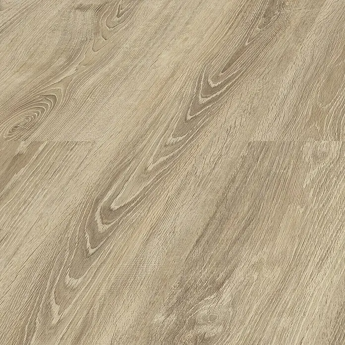LOGOCLIC Laminado Roble Aral - 1.380 x 193 x 8 mm, Roble Aral, AC4 - Primer plano de un suelo laminado de madera clara que muestra el grano y la textura para un aspecto natural.