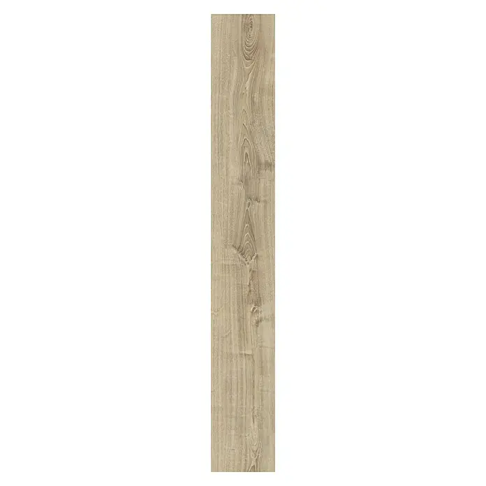 LOGOCLIC Laminado Roble Aral - 1.380 x 193 x 8 mm, Roble Aral, AC4 - Primer plano de una baldosa de imitación madera clara con un distintivo patrón de vetas, ideal para interiores modernos.