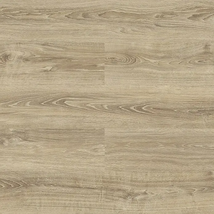 LOGOCLIC Laminado Roble Aral - 1.380 x 193 x 8 mm, Roble Aral, AC4 - Primer plano de un suelo laminado que muestra un patrón de vetas de madera marrón claro, creando un ambiente cálido y natural.