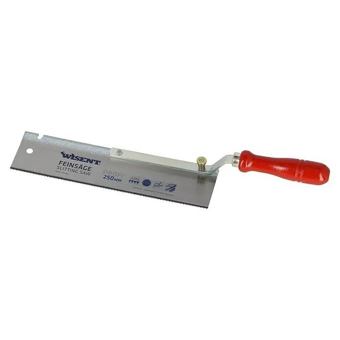 Wisent Feinsäge - Blattlänge: 250 mm, Form Griff: Umlegbar - Feinsäge für präzise Schnitte. Die Wisent Feinsäge mit rotem Griff ist ideal für feine Holzarbeiten und bietet eine exzellente Kontrolle beim Sägen.