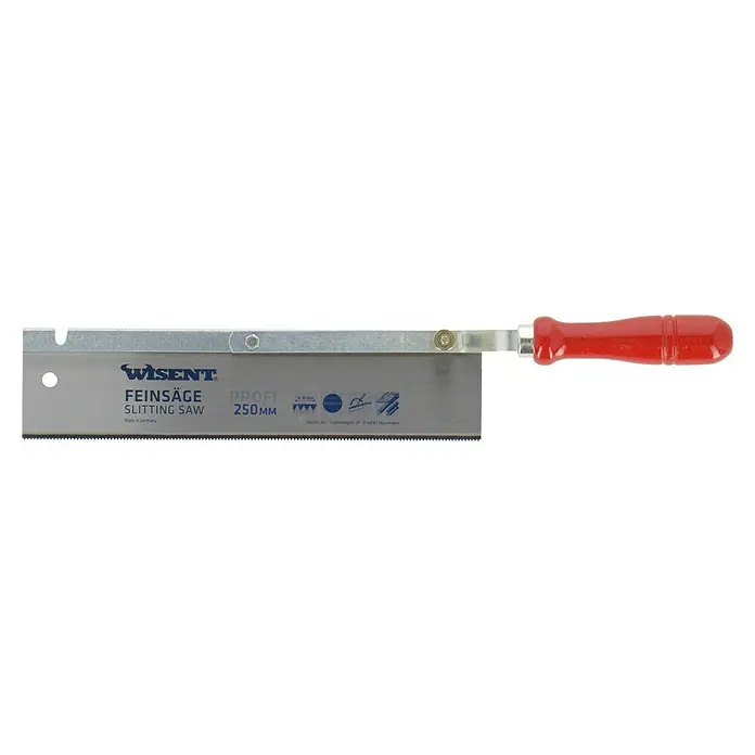 Wisent Feinsäge - Blattlänge: 250 mm, Form Griff: Umlegbar - Feinsäge von Wisent mit rotem Holzgriff und einer Klingenlänge von 250 mm, ideal für präzise Schnitte und feine Sägearbeiten.