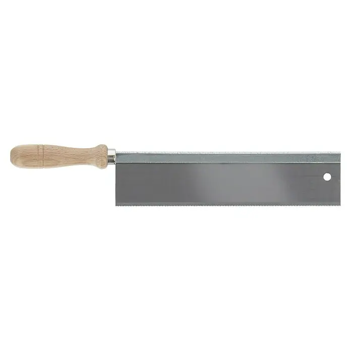 Wisent Feinsäge Rapid - Blattlänge: 250 mm, Form Griff: Gerade - Eine Nahaufnahme einer hochwertigen Feinsäge mit Holzgriff und scharfer Klinge, ideal für präzise Holzarbeiten und feine Schnitte.