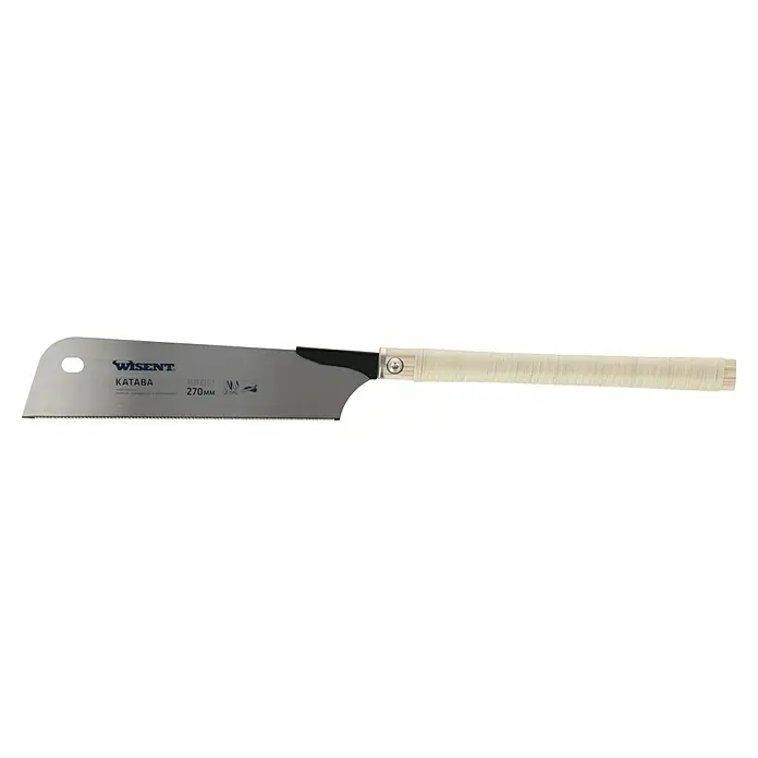Wisent Sierra de tracción Kataba - Largo: 270 mm, Acero - Imagen de una sierra Kataba con una hoja afilada y mango de madera clara, ideal para trabajos de madera precisos.