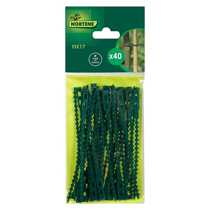 Nortene Brida de fijación Fix - Verde, Largo: 17 cm - Ataduras para plantas Nortene FIX17, paquete de 40, en verde, ideales para fijar plantas. Fáciles de usar y fabricadas en Francia.