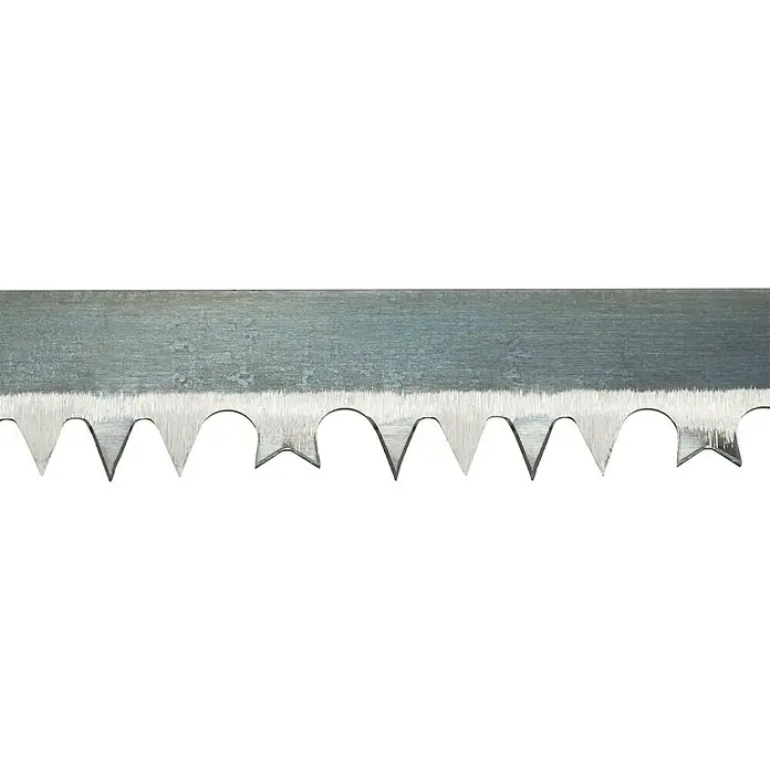 Wisent Profi-Top Komfort-Bügelsäge - Blattlänge: 760 mm, Feuchtes Holz - Nahaufnahme einer Metallsägeblatt mit scharfen Zähnen, ideal für präzise Schnitte in verschiedenen Materialien.