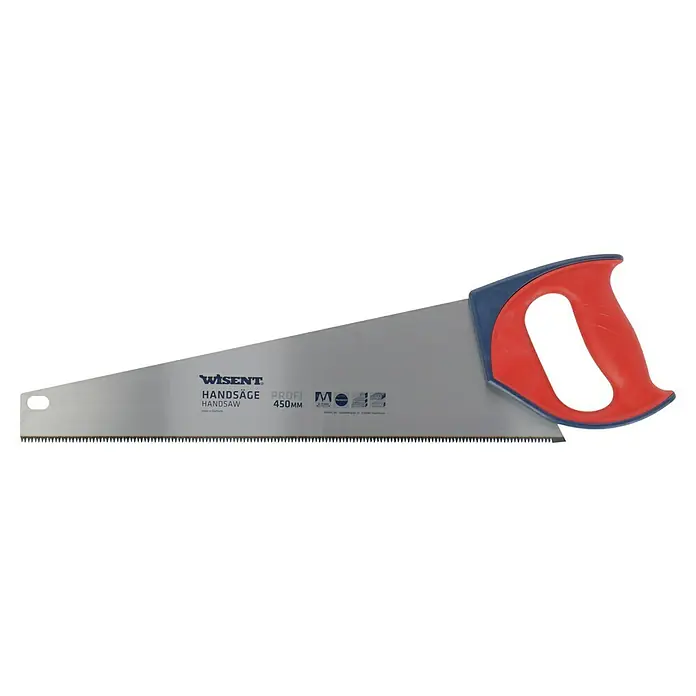 Wisent Profi Handsäge Fuchsschwanz - Blattlänge: 450 mm, Bauholz - Abbildung einer Wisent Handsäge Profi 450mm, ideal für präzise Holzarbeiten. Der ergonomische Griff sorgt für Komfort und Kontrolle beim Sägen.