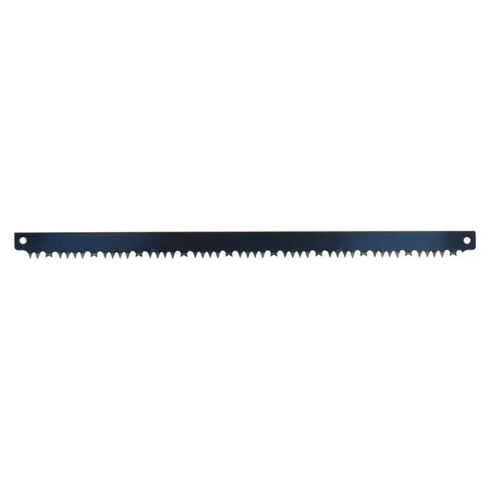 Wisent Profi Bügelsäge-Ersatzblatt - Blattlänge: 300 mm, Hobelzahn, Einsatzbereich: Feuchtes Holz - Das Bild zeigt eine detailreiche Nahaufnahme einer Handsäge, wobei die präzisen und scharfen Zähne deutlich zu erkennen sind.