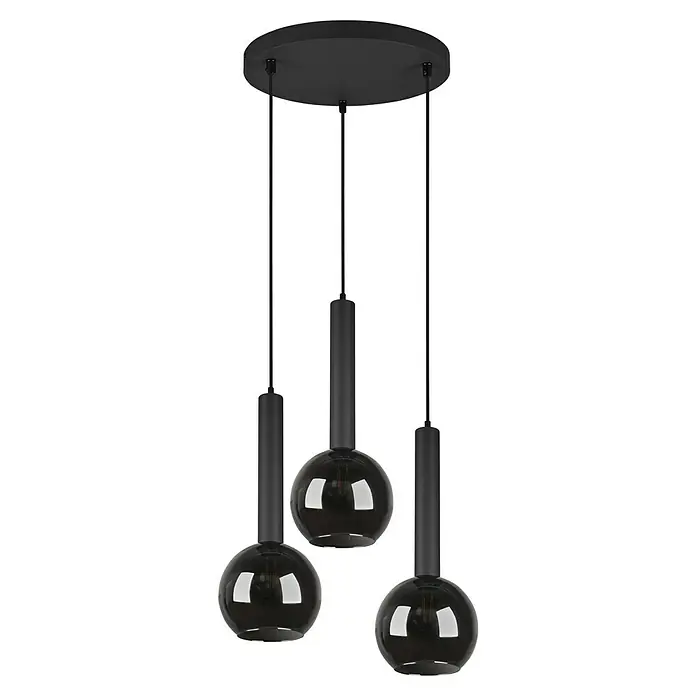 Trio Leuchten Pendelleuchte Clayton - 3 Stk., 84 W, Schwarz-matt, E27 - Elegante Hängeleuchte mit drei rauchfarbenen Glaskugeln und schwarzen Details, die ein modernes und stilvolles Ambiente schafft.\n