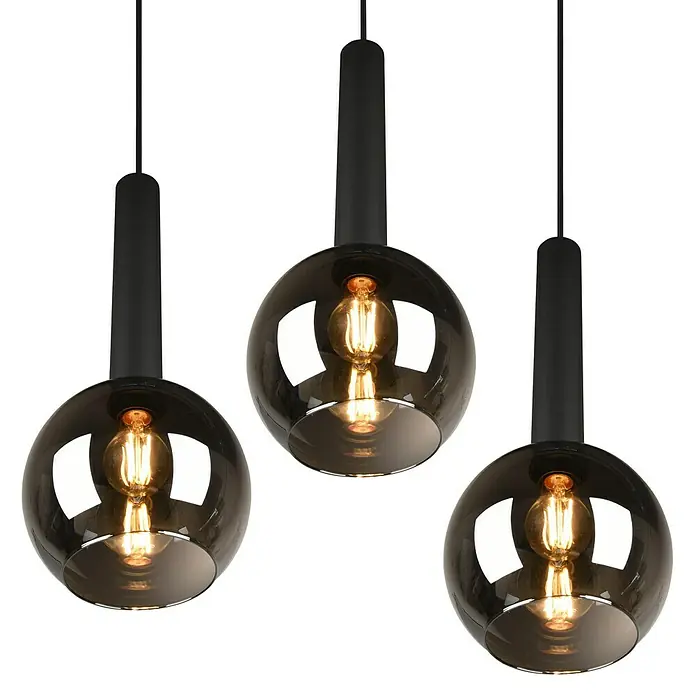 Trio Leuchten Pendelleuchte Clayton - 3 Stk., 84 W, Schwarz-matt, E27 - Drei moderne Pendelleuchten mit rauchfarbenem Glas und schwarzem Metallaufhängung. Stilvolle Beleuchtung für jeden Raum.