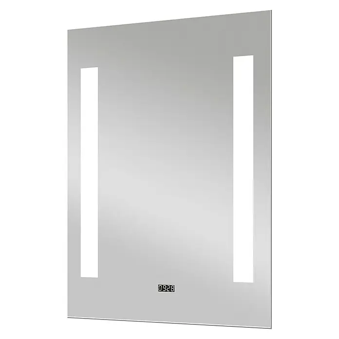 DSK LED-Lichtspiegel Chrystal Creek - 50 x 70 cm, Eingebaute Digitaluhr - Stylischer Badspiegel mit integrierter Beleuchtung und digitaler Zeitanzeige für ein modernes Badezimmerambiente.