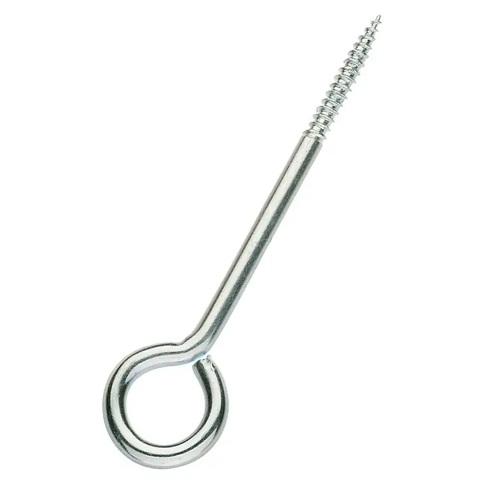 Stabilit Ösenschraube - Ø x L: 7,8 x 120 mm, Stahl, 2 Stk. - Nahaufnahme eines silbernen Ringschraube, der für Befestigungsarbeiten verwendet wird. Das Bild zeigt die Details des Gewindes.