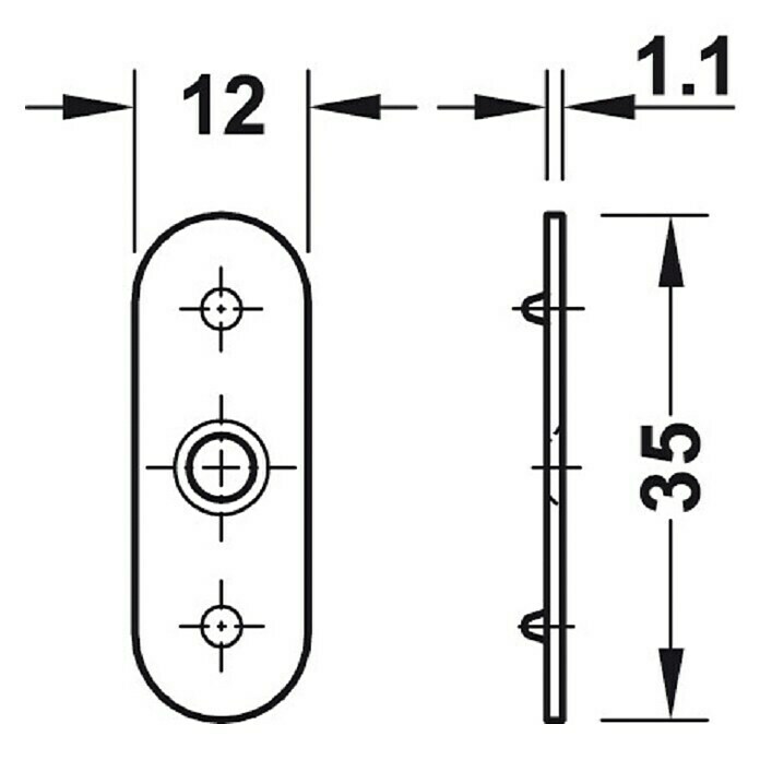 Häfele Magnetverschluss-GegenstückHaftkraft: 2 kg, L x B x H: 35 x 15 x 1,11 mm Front View