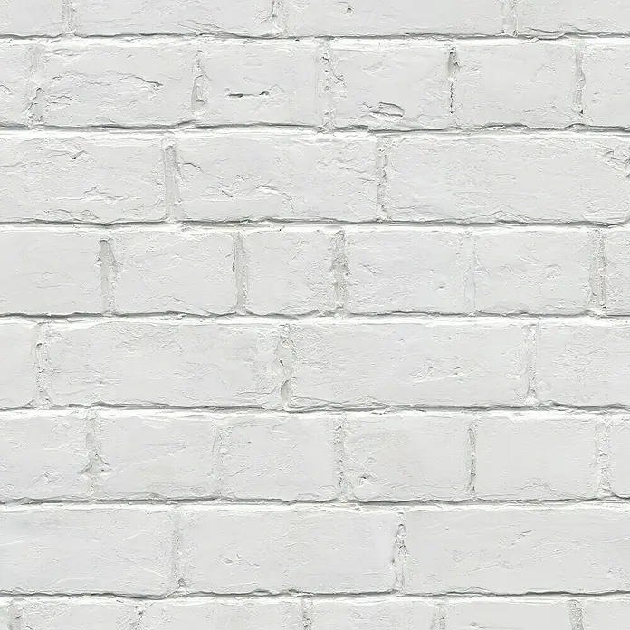 Grosfillex Panel de pared Element 3D Brique blanco - L x An: 260 x 37,5 cm - Primer plano de una pared de ladrillo blanco que muestra una superficie rugosa y texturizada con juntas de cemento irregulares, ideal para fondos.