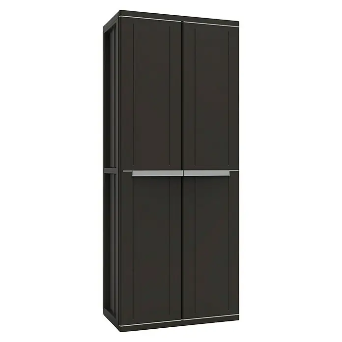 Terry JLine Armario multiusos de plástico  Alto + Bajo Black - Negro, Plástico - Elegante armario oscuro con cuatro puertas y tiradores plateados. Este armario ofrece un amplio espacio de almacenamiento para ropa.