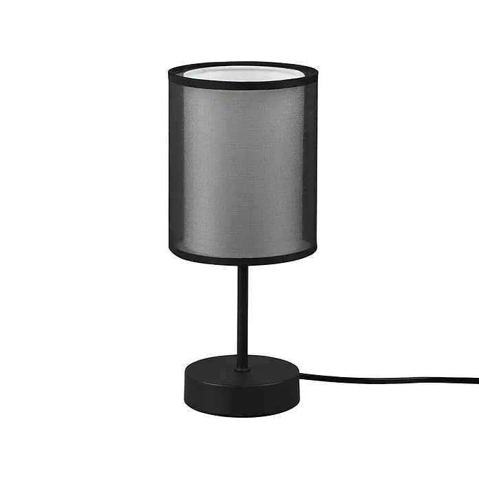 Trio Leuchten Burton Tischleuchte rund - 28 W, Ø x H: 12,5 x 28,5 cm, Schwarz-matt, E14 - Elegante Nachttischlampe mit einem zylindrischen Lampenschirm aus Stoff und einem schlanken, schwarzen Metallsockel. Die perfekte Beleuchtung für Ihr Schlafzimmer.